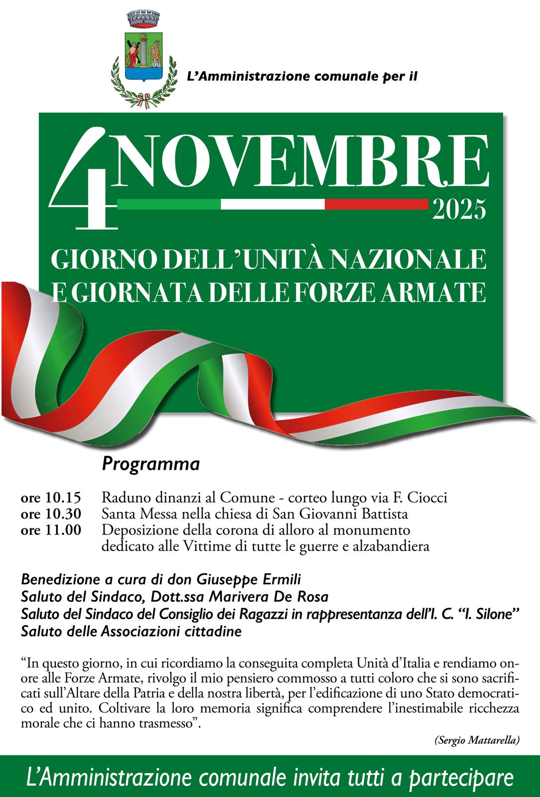 Celebrazione Giorno dell'Unit Nazionale e Giornata delle Forze Armate, programma 